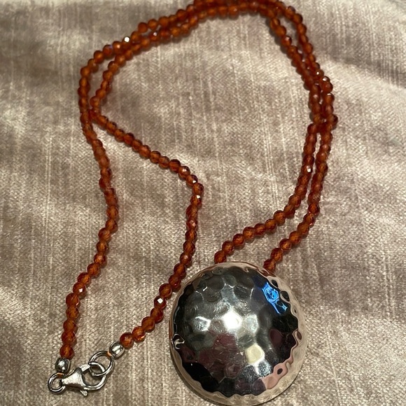 Silpada Jewelry - Silpada Hammered Sterling Silver 925 Pendant Genuine Hessonite Beaded Necklace